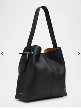 Alexander McQueen Black Leather Shoulder Bag with T Bar